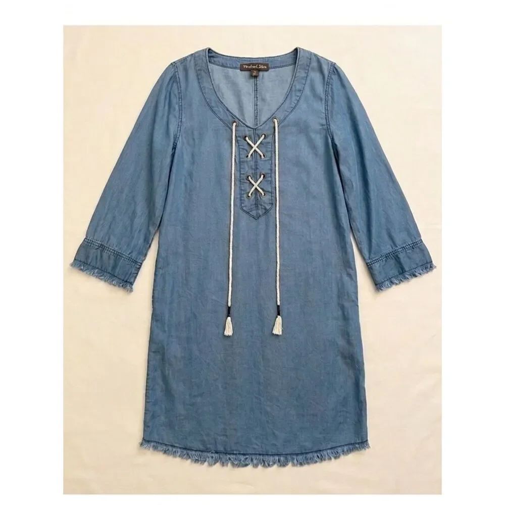 Michael Stars Women’s Blue 100% Tencel Boho Chic Frayed Hem Tunic Dress
Medium - Picture 2 of 11
